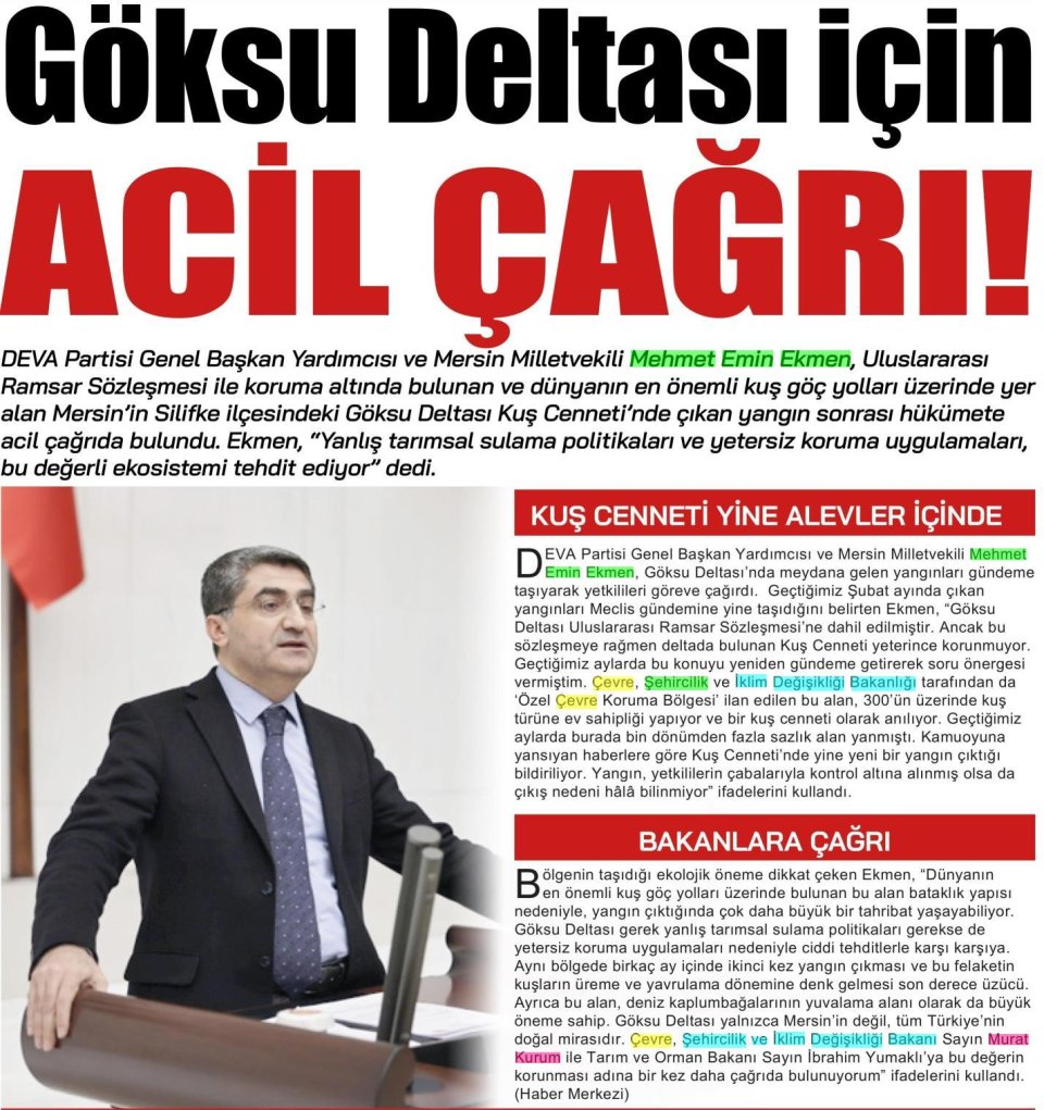  GÖKSU DELTASI İÇİN ACİL ÇAĞRI