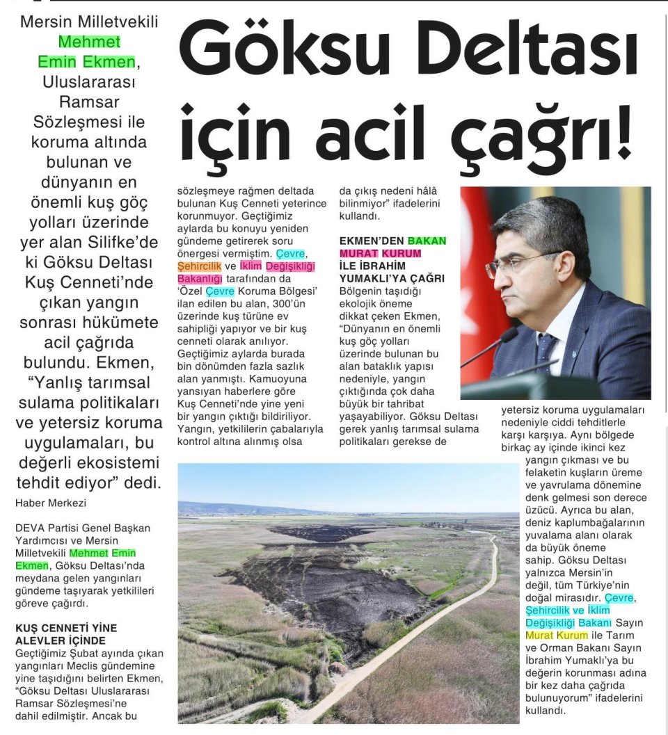 GÖKSU DELTASI İÇİN ACİL ÇAĞRI