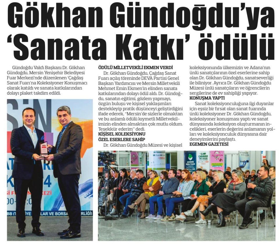 GÜNDOGDU'YA 'SANATA KATKI' ÖDÜLÜ