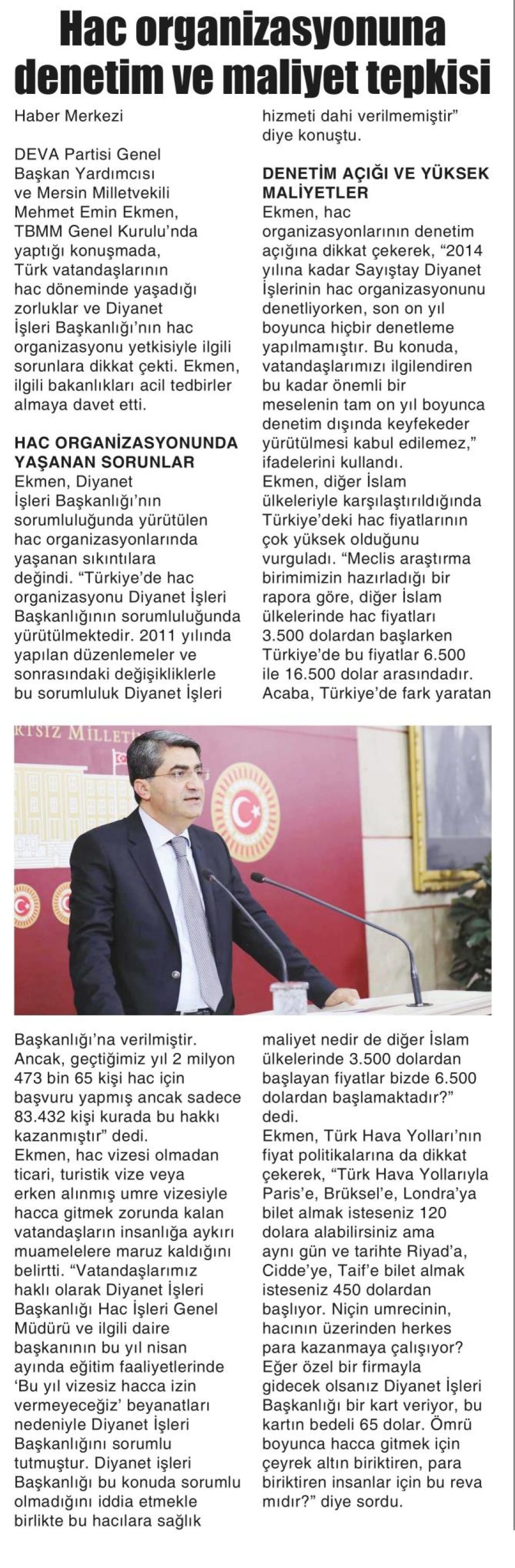 HAC ORGANİZASYONUNA DENETİM VE MALİYET TEPKİSİ