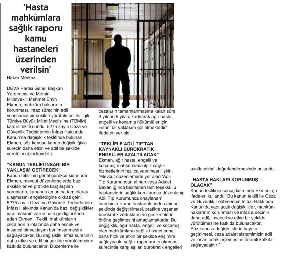 HASTA MAHKÛMLARA SAĞLIK RAPORU KAMU HASTANELERİ ÜZERİNDEN VERİLSİN,