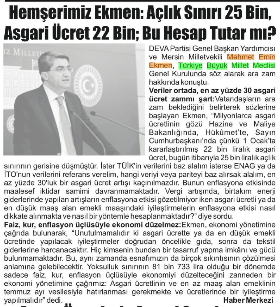  HEMŞERİMİZ EKMEN: AÇLIK SINIRI 25 BİN, ASGARİ ÜCRET 22 BİN; BU HESAP TUTAR MI?