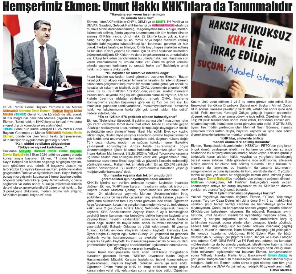 HEMŞERİMİZ EKMEN : UMUT HAKKI KHK'LILARA DA TANINMALIDIR