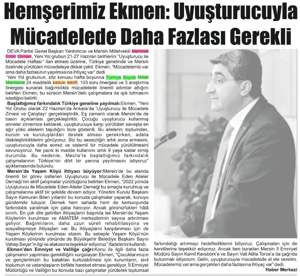 HEMŞERİMİZ EKMEN : UYUŞTURUCUYLA MÜCADELEDE DAHA FAZLASI GEREKLİ