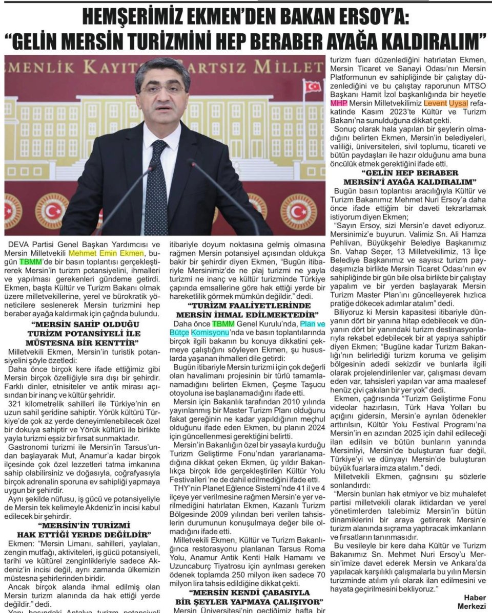 HEMŞERİMİZ EKMEN'DEN BAKAN ERSOY'A: 