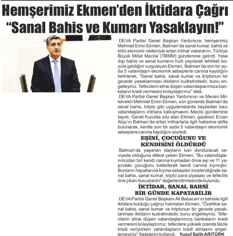 HEMŞERİMİZ EKMEN'DEN İKTİDARA ÇAĞRI 