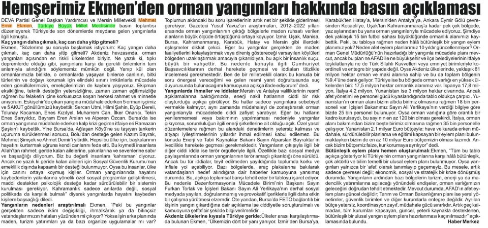HEMŞERİMİZ EKMEN'DEN ORMAN YANGINLARI HAKKINDA BASIN AÇIKLAMASI