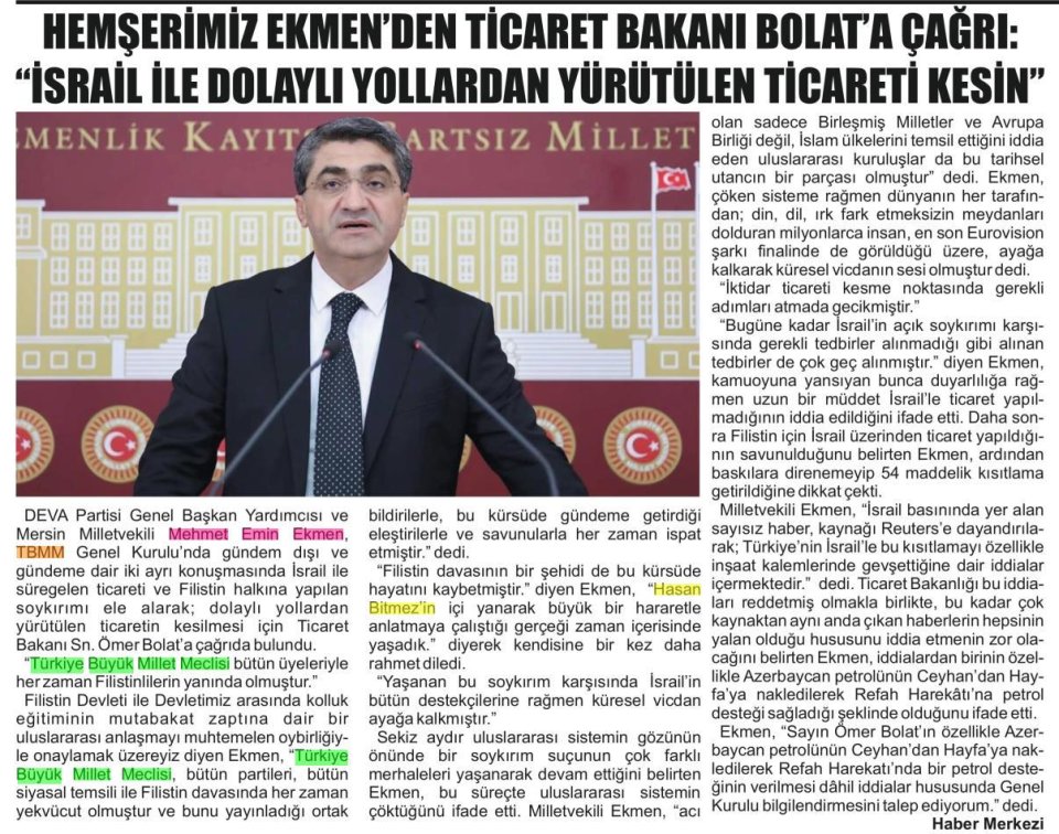 HEMŞERİMİZ EKMEN'DEN TİCARET BAKANI BOLAT'A ÇAĞRI: 