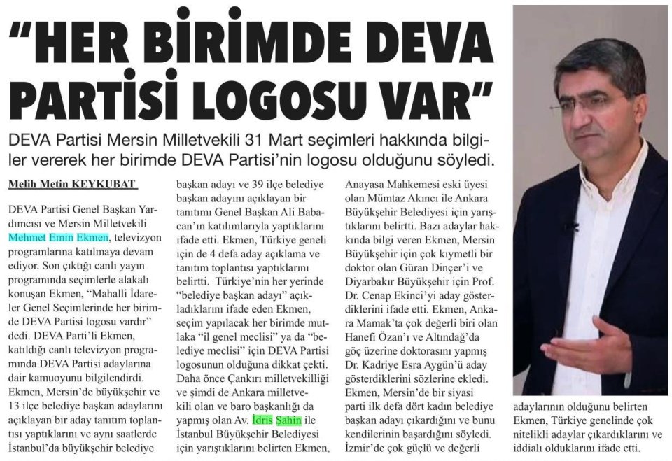 HER BİRİMDE DEVA PARTİSİ LOGOSU VAR