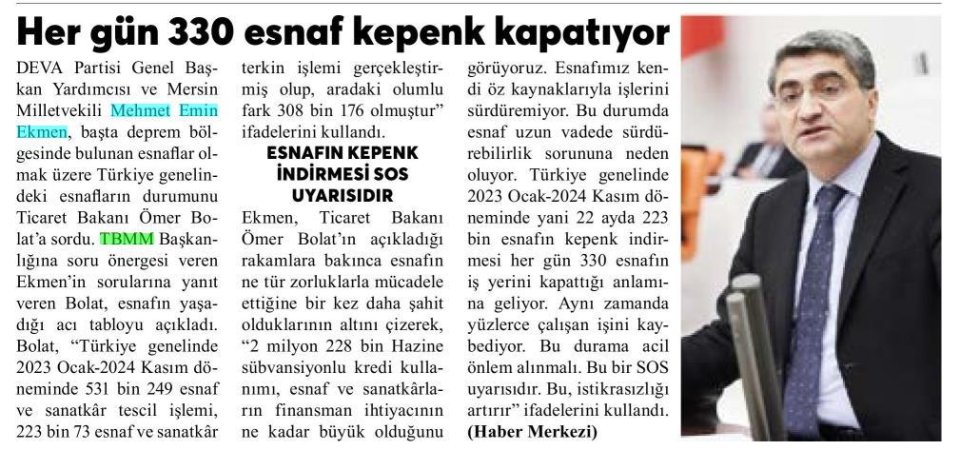 HER GÜN 330 ESNAF KEPENK KAPATIYOR