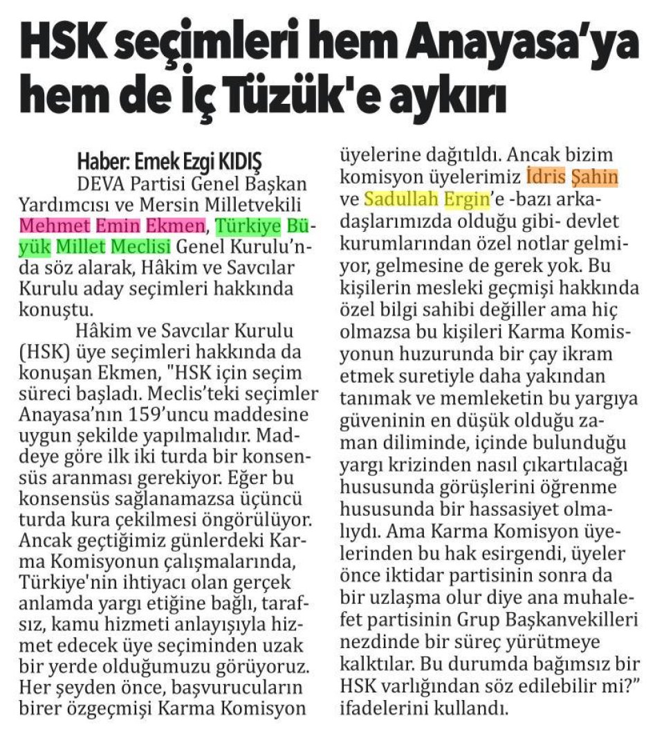 HSK SEÇİMLERİ ANAYASA'YA AYKIRI