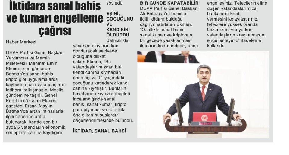 İKTİDARA SANAL BAHİS VE KUMARI ENGELLEME