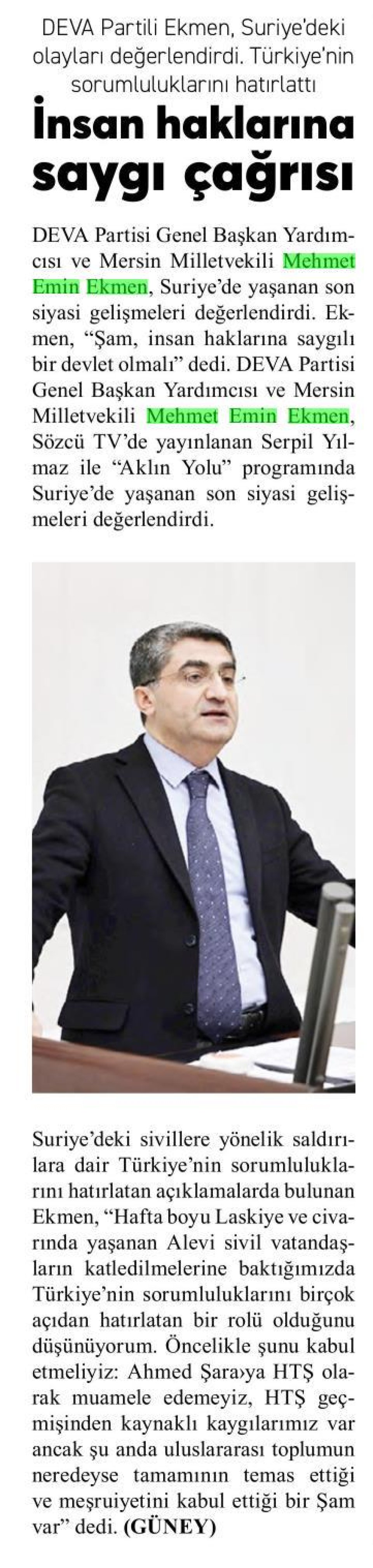 İNSAN HAKLARINA SAYGI ÇAĞRISI