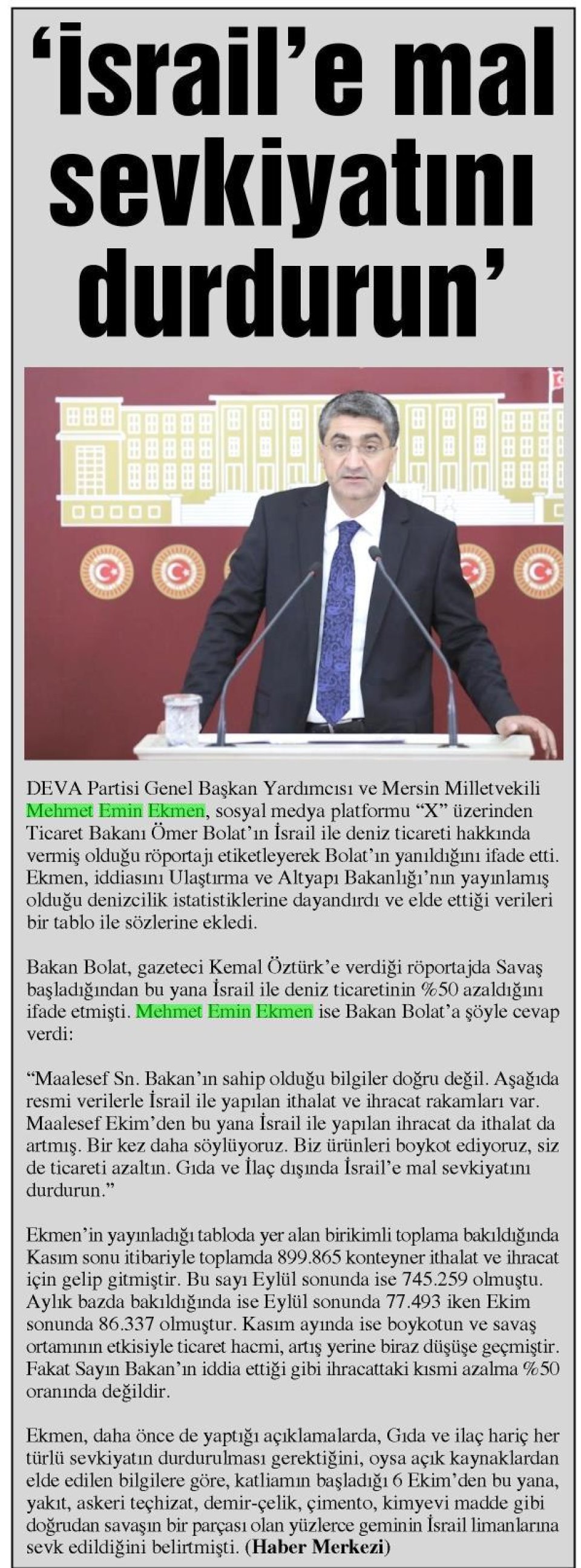 'İSRAİL'E MAL SEVKİYATINI DURDURUN'