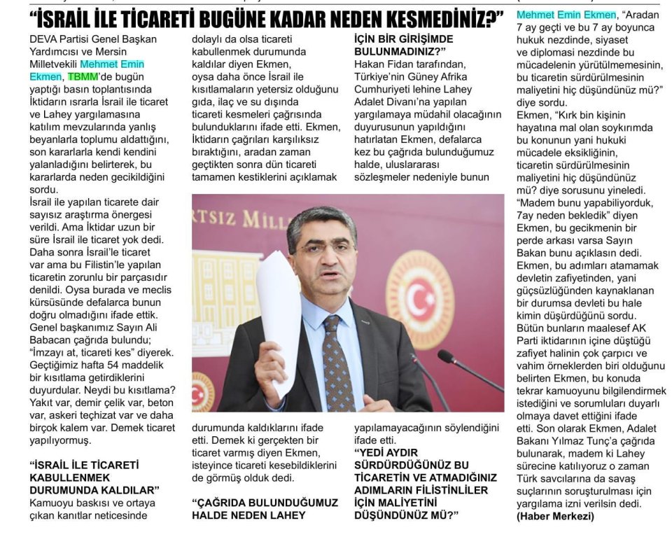 İSRAİL İLE TİCARETİ BUGÜNE KARAR NEDEN KESMEDİNİZ
