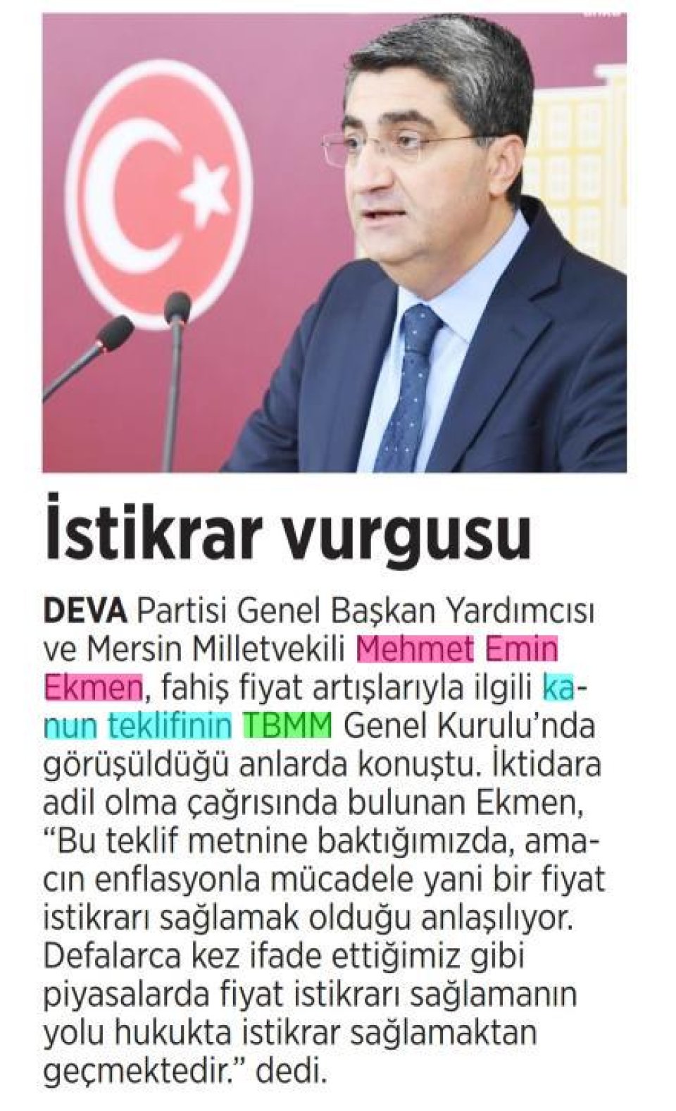 İSTİKRAR VURGUSU