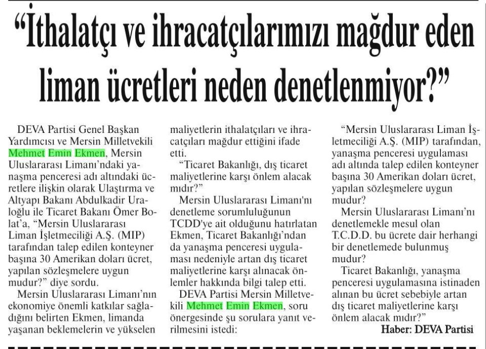 İTHALATÇI VE İHRACATÇILARIMIZI MAĞDUR EDEN LİMAN ÜCRETLERİ NEDEN DENETLENMİYOR?