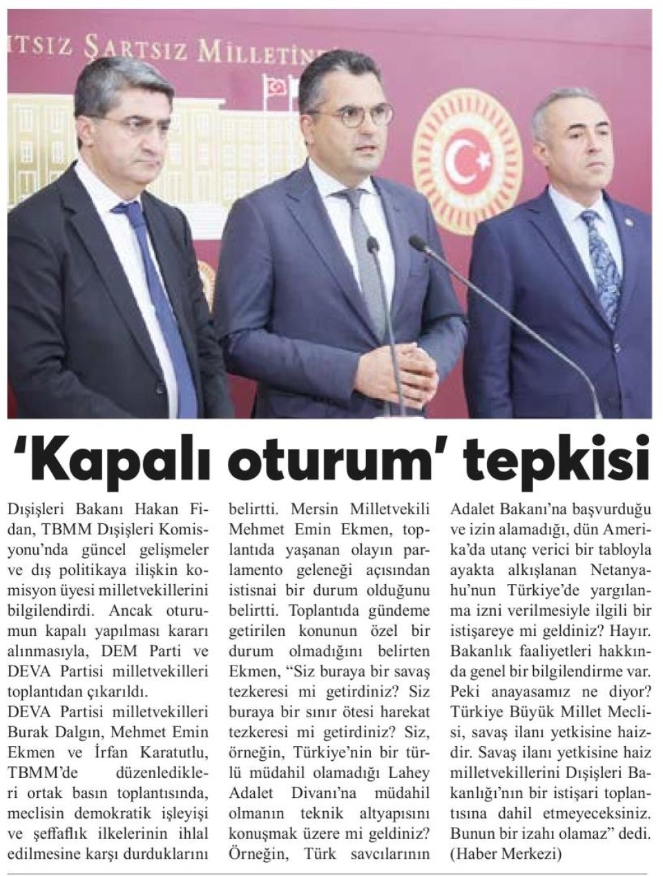 KAPALI OTURUM TEPKİSİ