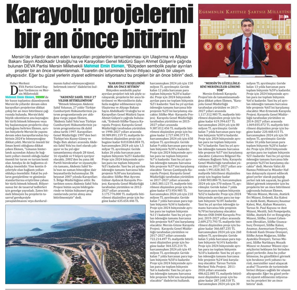 KARAYOLU PROJELERİNİ BİR AN ÖNCE BİTİRİN!
