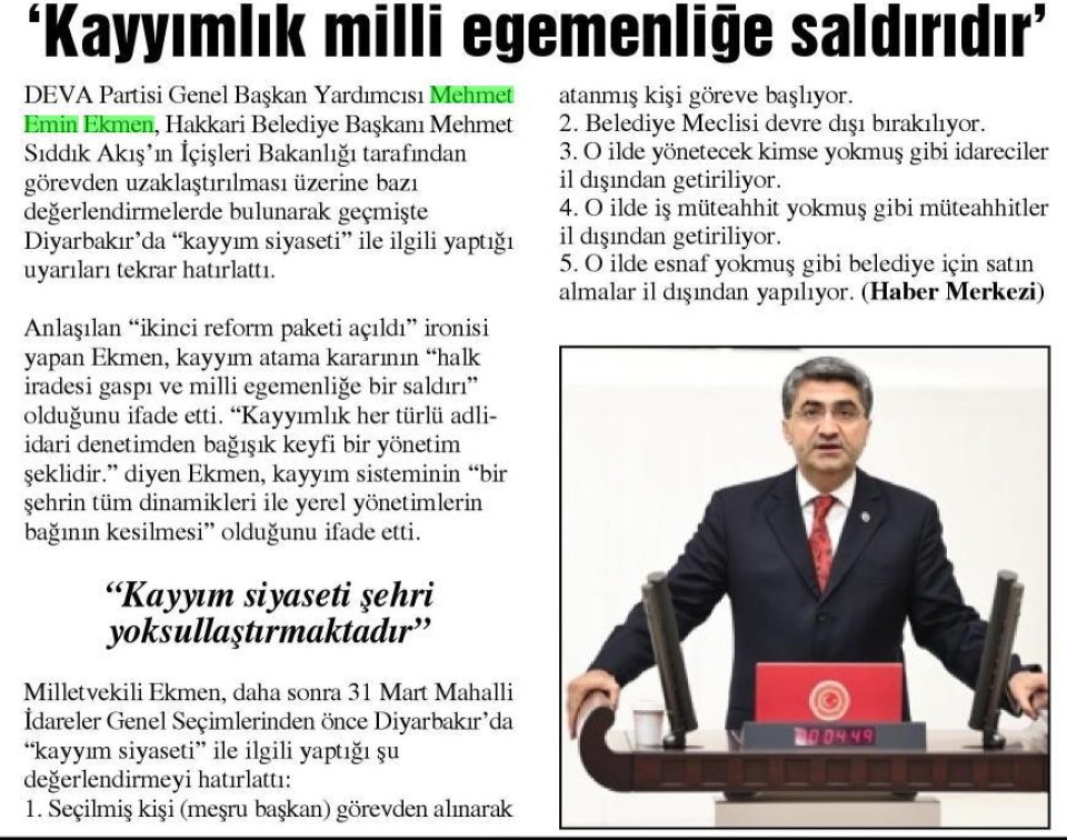 'KAYYIMLIK MİLLİ EGEMENLİĞE SALDIRIDIR'