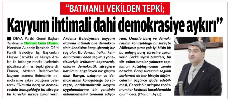 KAYYUM İHTİMALİ DAHİ DEMOKRASİYE AYKIRI
