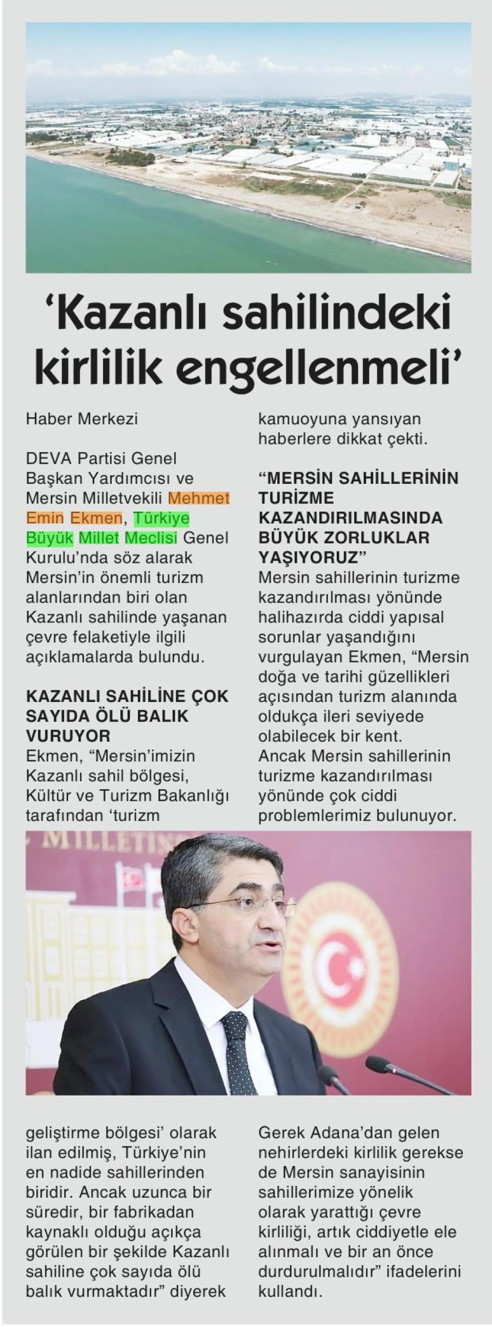 'KAZANLI SAHİLİNDEKİ KİRLİLİK ENGELLENMELİ'