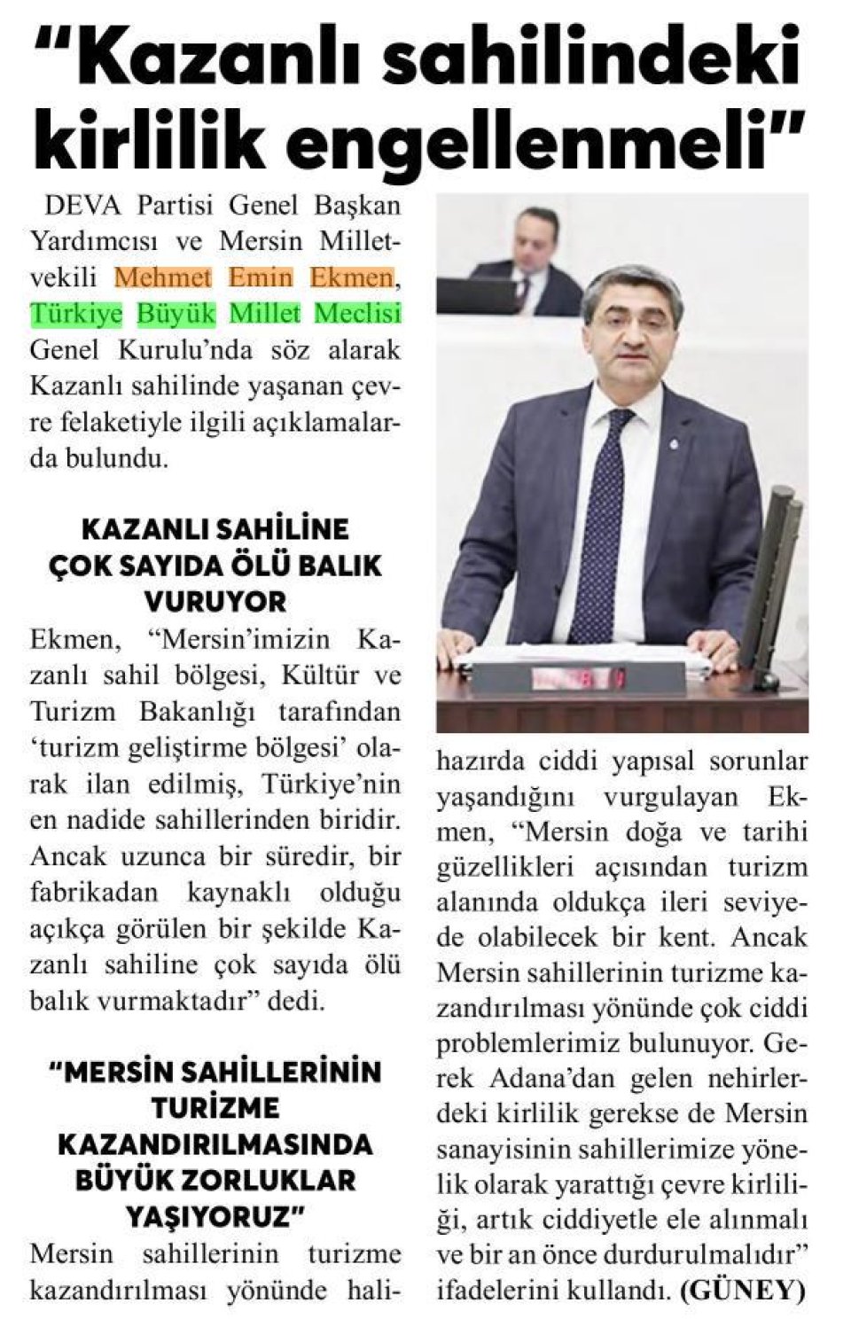 KAZANLI SAHİLİNDEKİ KİRLİLİK ENGELLENMELİ