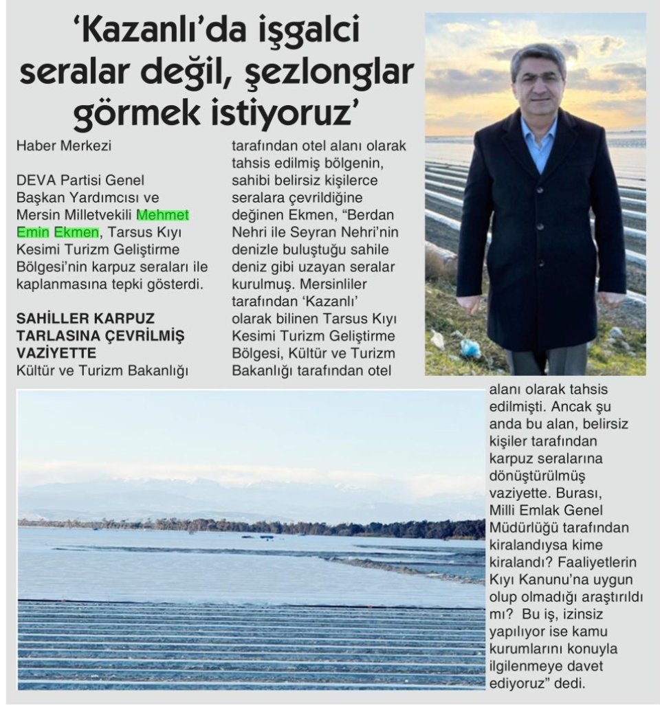 'KAZANLI'DA İŞGALCİ SERALAR DEĞİL, ŞEZLONGLAR GÖRMEK İSTİYORUZ