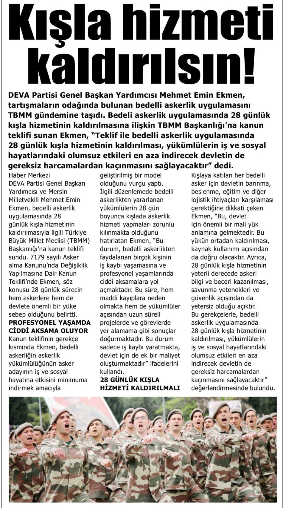 KIŞLA HİZMETİ KALDIRILSIN!