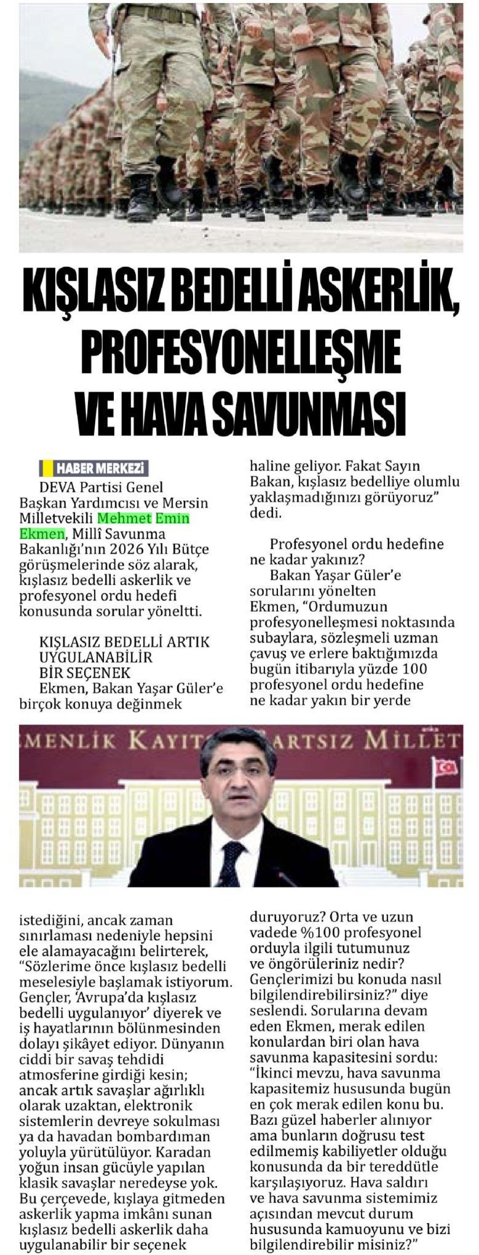 KIŞLASIZ BEDELLİ ASKERLİK, PROFESYONELLEŞME VE HAVA SAVUNMASI