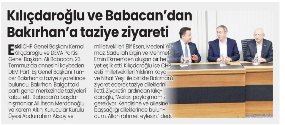 KILIÇDAROĞLU VE BABACAN'DAN BAKIRHAN'A TAZİYE ZİYARETİ
