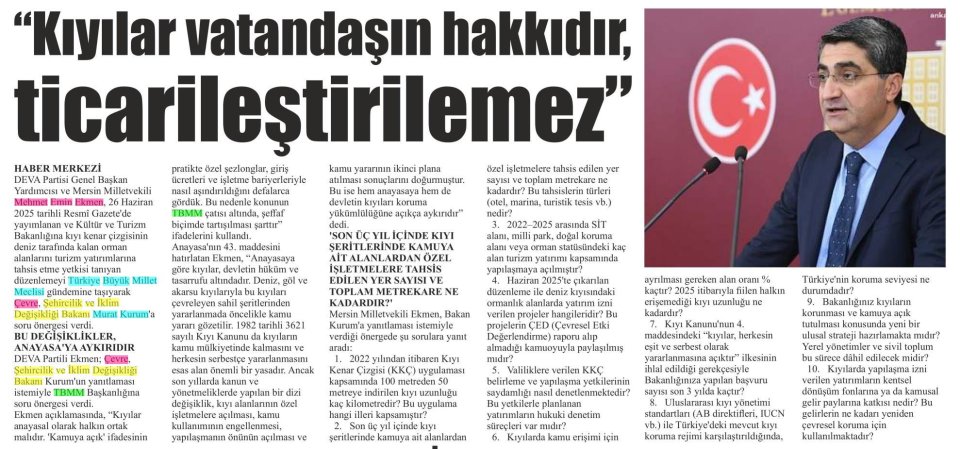 KIYILAR VATANDAŞIN HAKKIDIR, TİCARİLEŞTİRİLEMEZ