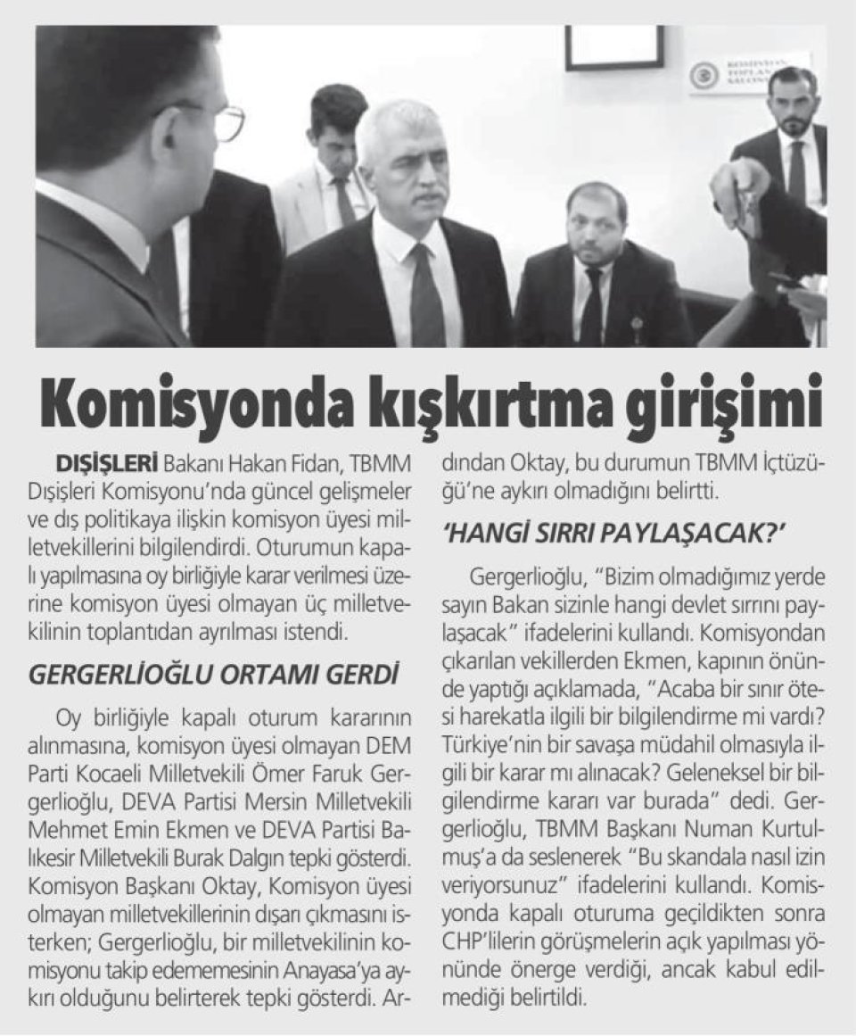 KOMİSYONDA KIŞKIRTMA GİRİŞİMİ