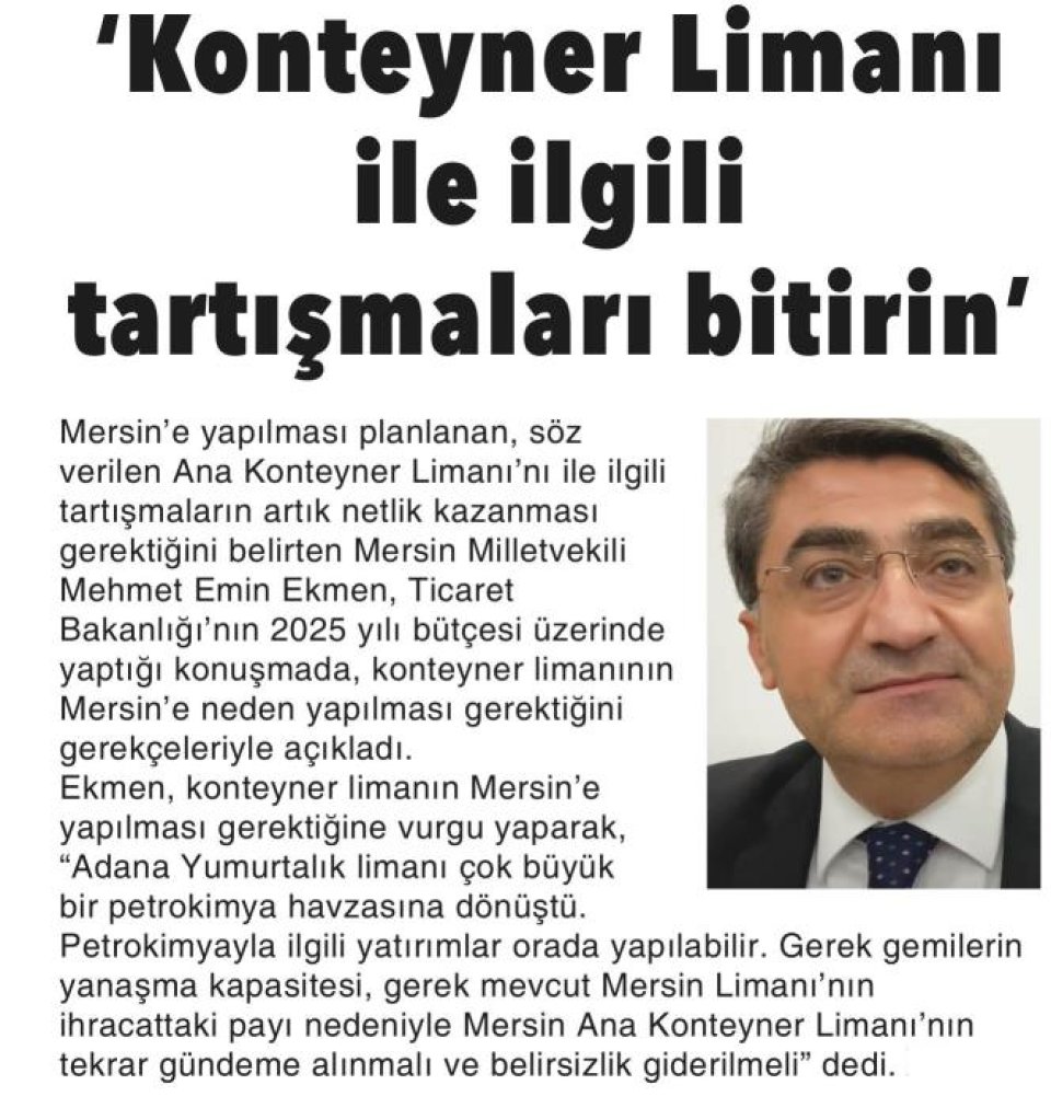 'KONTEYNER LİMANI İLE İLGİLİ TARTIŞMALARI BİTİRİN'