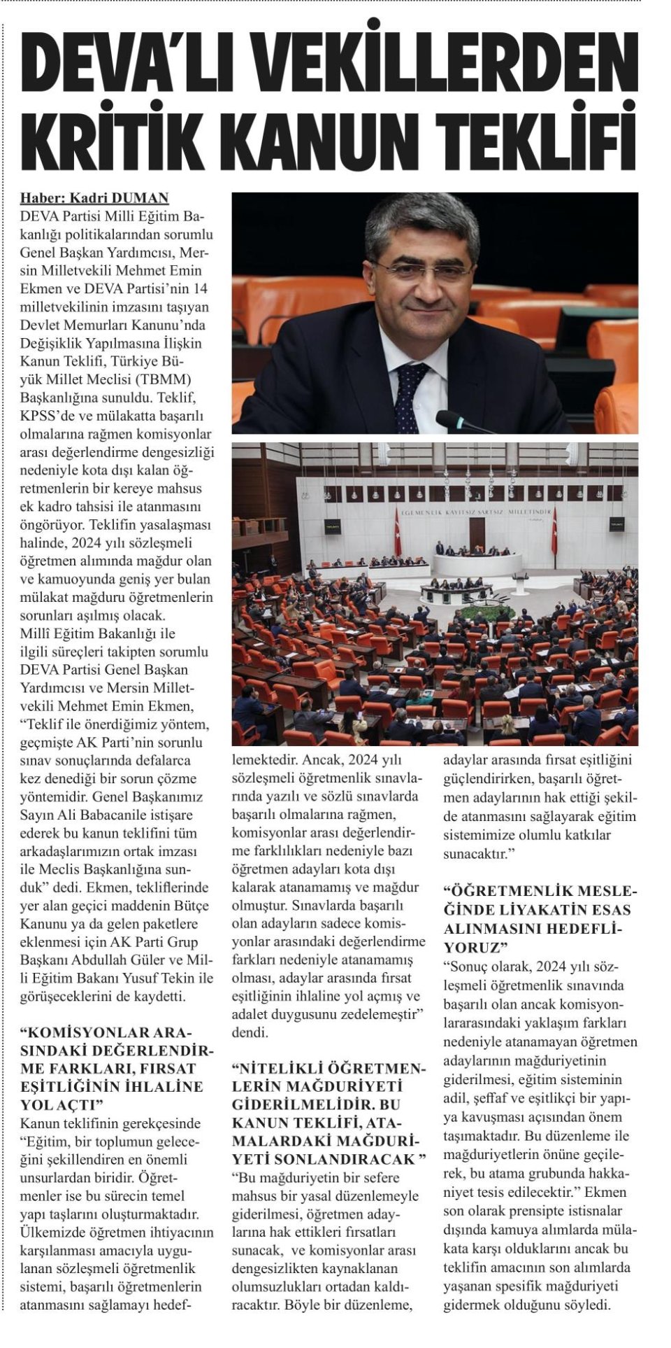 KRİTİK KANUN TEKLİFİ