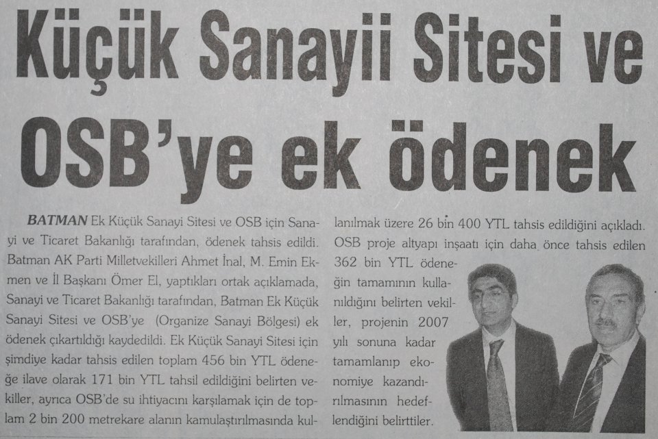 Küçük Sanayi Sitesi ve OSB'ye ek ödenek