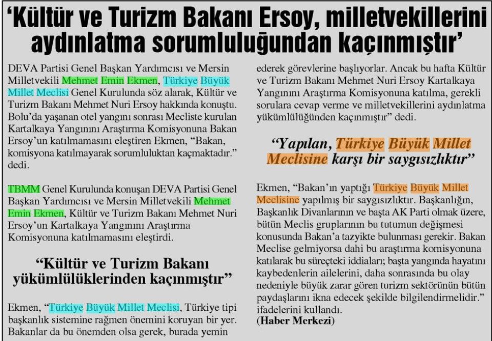 'KÜLTÜR VE TURİZM BAKANI ERSOY, MİLLETVEKİLLERİNİ AYDINLATMA SORUMLULUĞUNDAN KAÇINMIŞTIR'