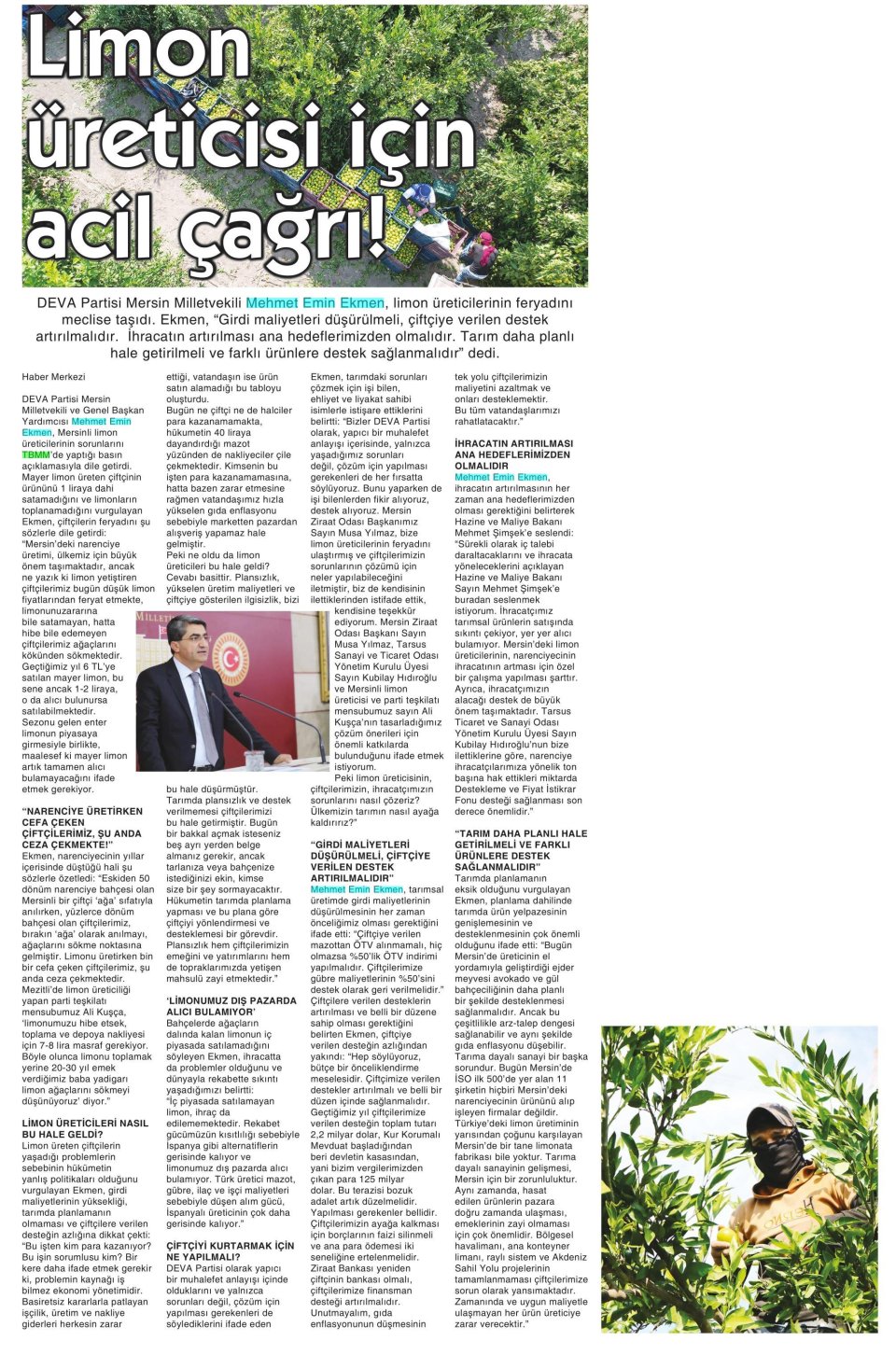 LİMON ÜRETİCİSİ İÇİN ACİL ÇAĞRI