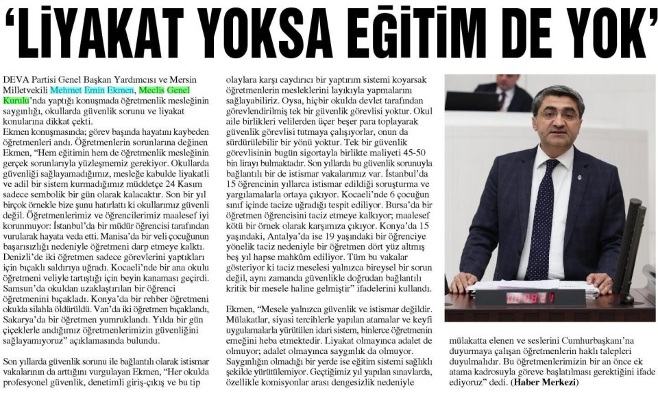 'LİYAKAT YOKSA EĞİTİM DE YOK'