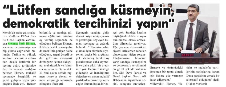 LÜTFEN SANDIĞA KÜSMEYİN DEMOKRATİK TERCİHİNİZİ YAPIN