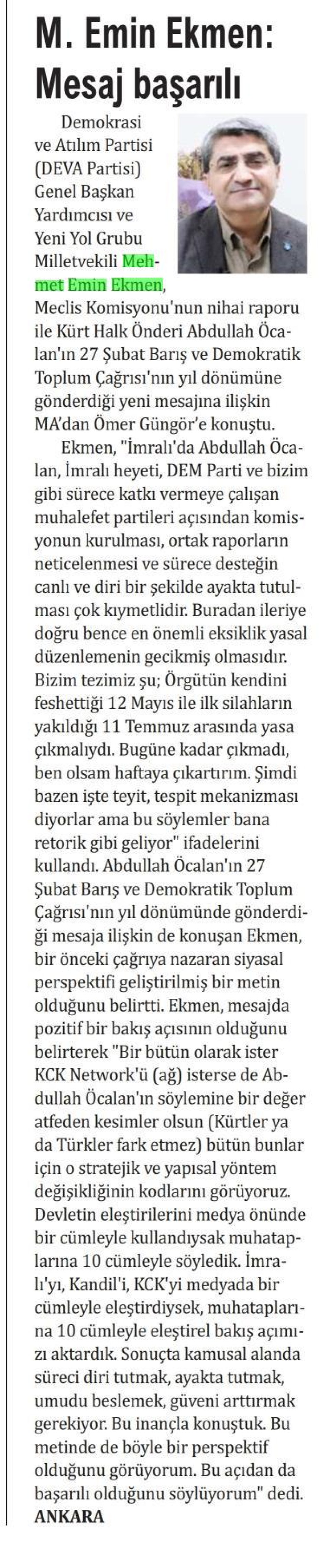 M.EMİN EKMEN MESAJ BAŞARILI