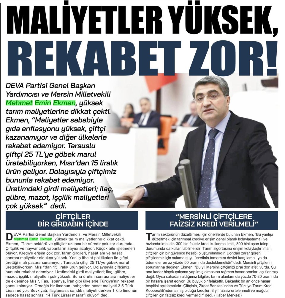 MALİYETLER YÜKSEK REKABET ZOR