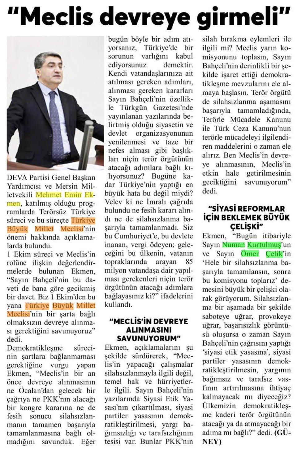 MECLİS DEVREYE GİRMELİ