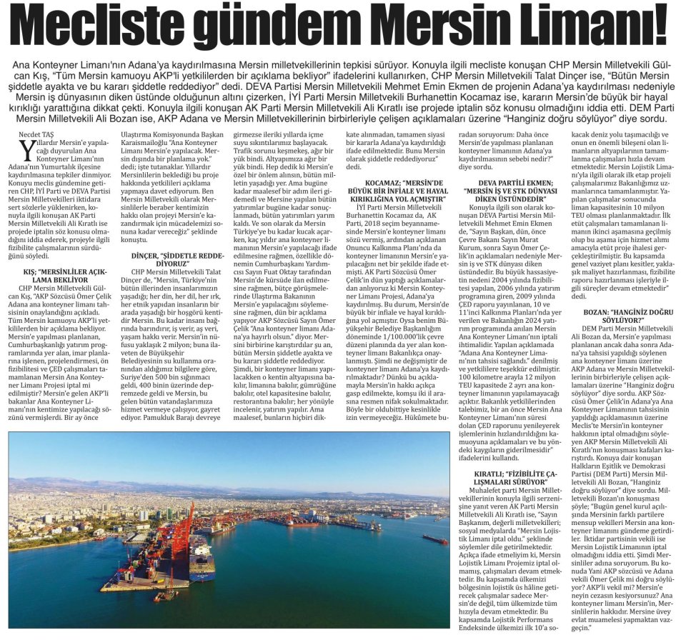 MECLİSTE GÜNDEM MERSİN LİMANI!