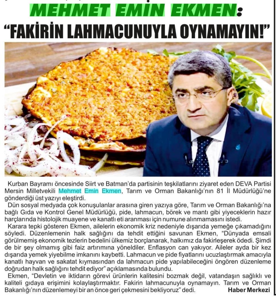 MEHMET EMİN EKMEN: FAKİRİN LAHMACUNUYLA OYNAMAYIN