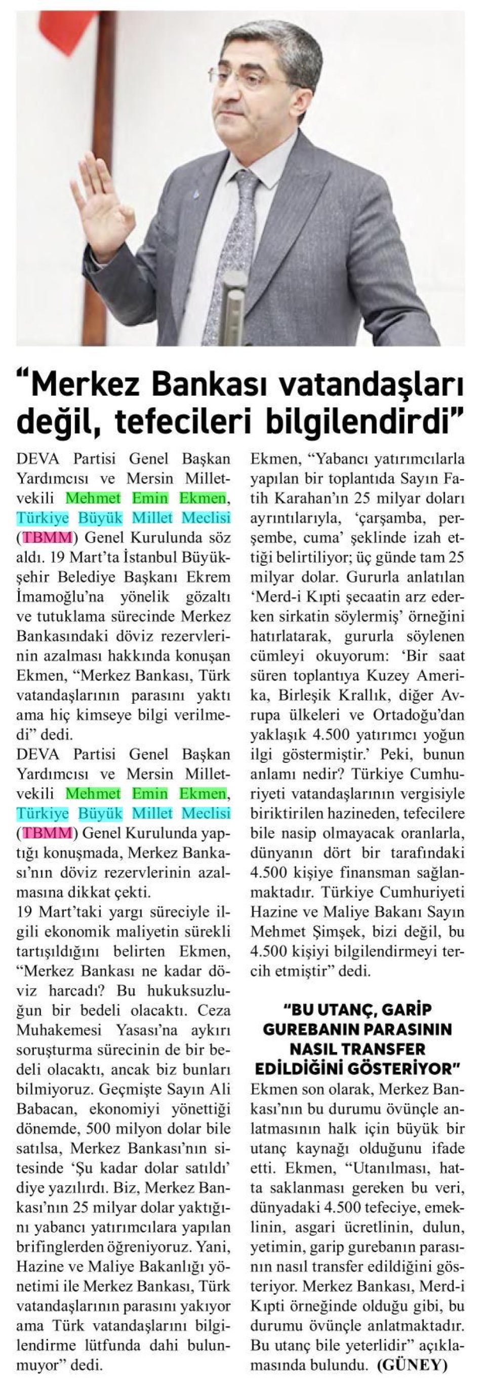 MERKEZ BANKASI VATANDAŞLARI DEĞİL TEFECİLERİ BİLGİLENDİRDİ