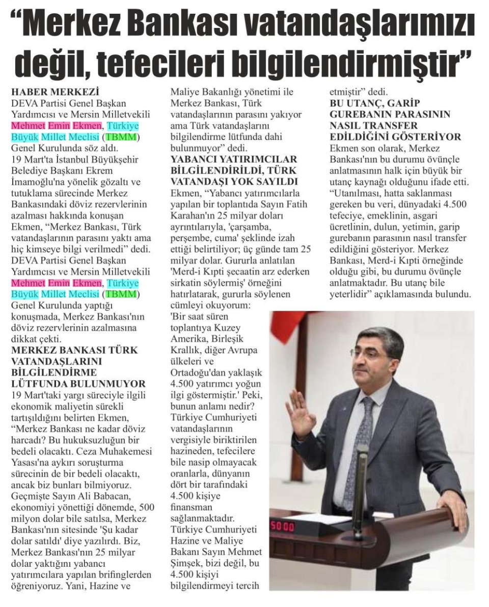  MERKEZ BANKASI VATANDAŞLARIMIZI DEĞİL, TEFECİLERİ BİLGİLENDİRMİŞTİR