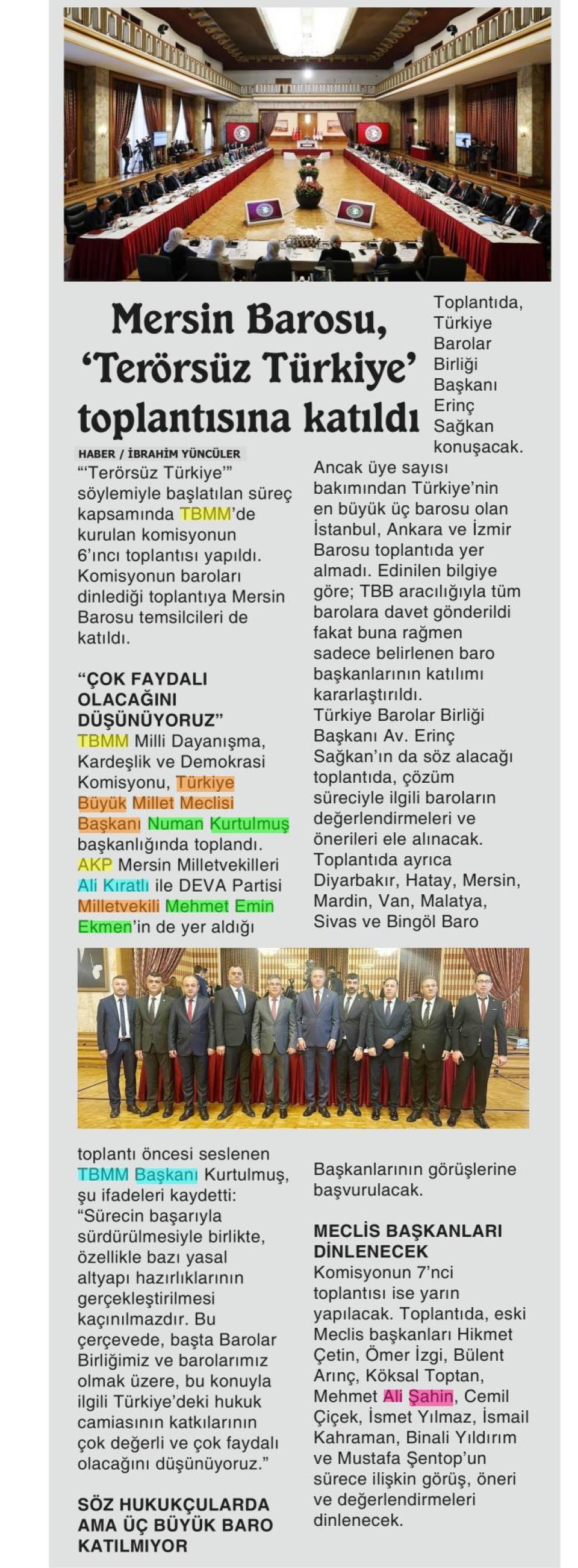 MERSİN BAROSU, 'TERÖRSÜZ TÜRKİYE' TOPLANTISINA KATILDI