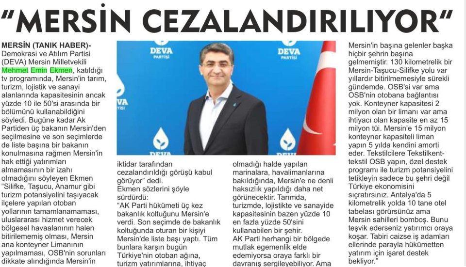  ''MERSİN CEZALANDIRILIYOR