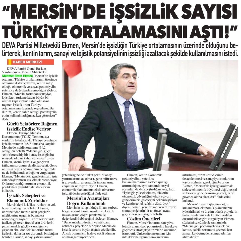 MERSİN DE İŞSİZLİK TÜRKİYE ORTALAMASINI AŞTI